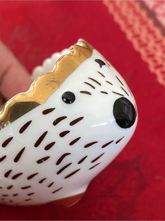 Other - Hedgehog Jewelry Trinket Bowl Ceramic White & Gold - Decorative Dish